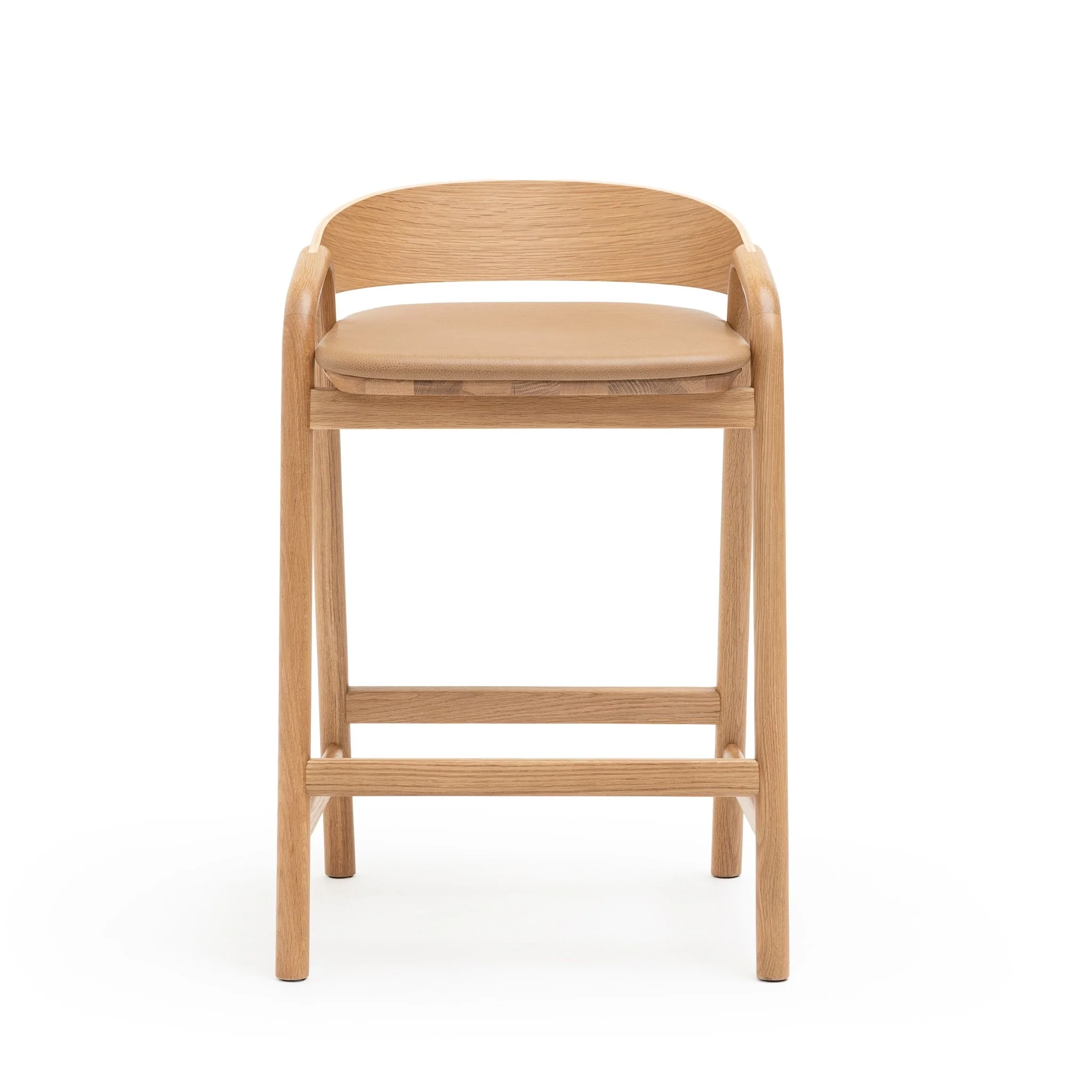 Inlay Counter Chair - Light Oak & Pecan Leather - Image 2