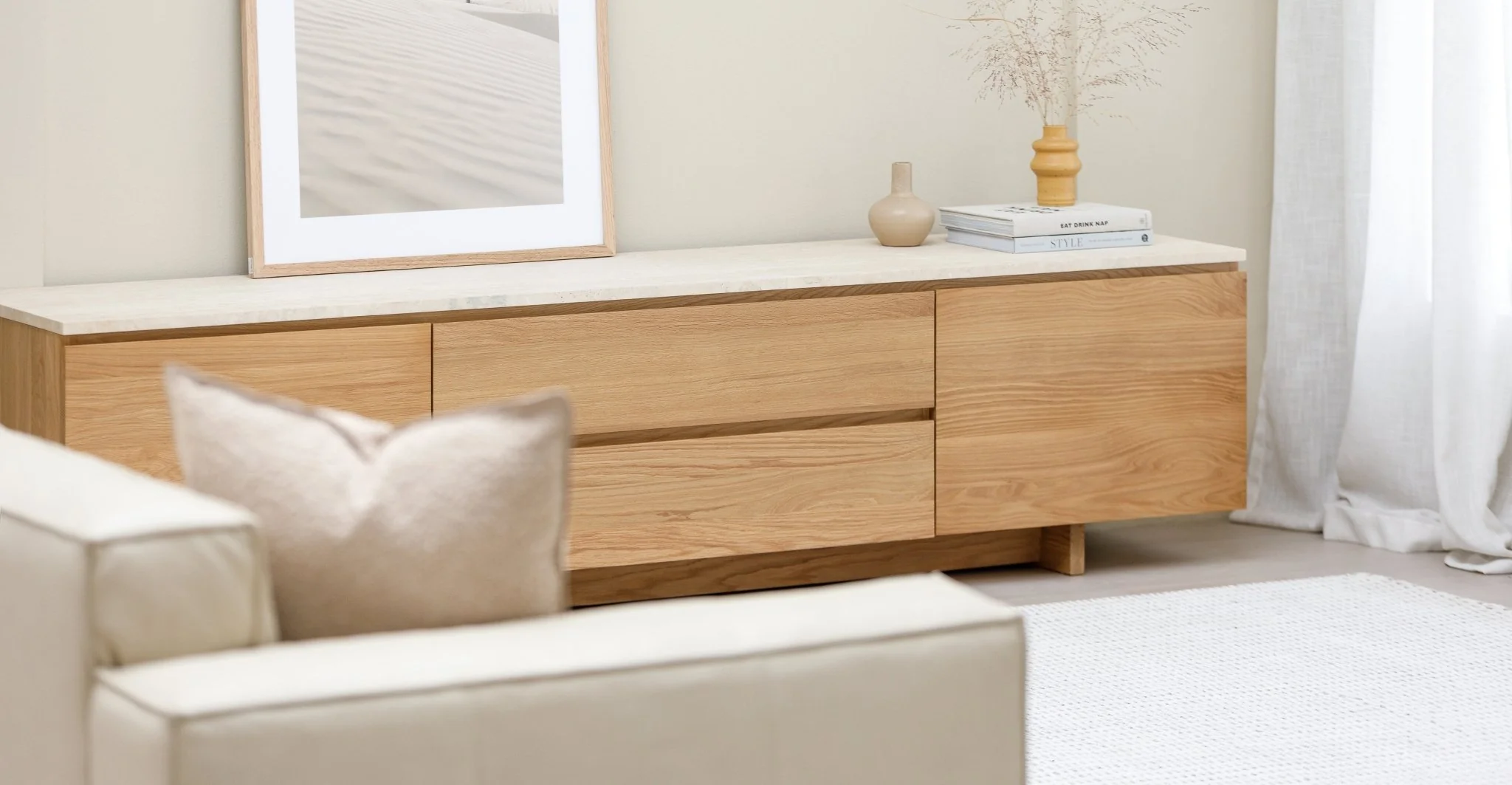 Kami 220 Entertainment Unit - Light Oak & Travertine - Image 18