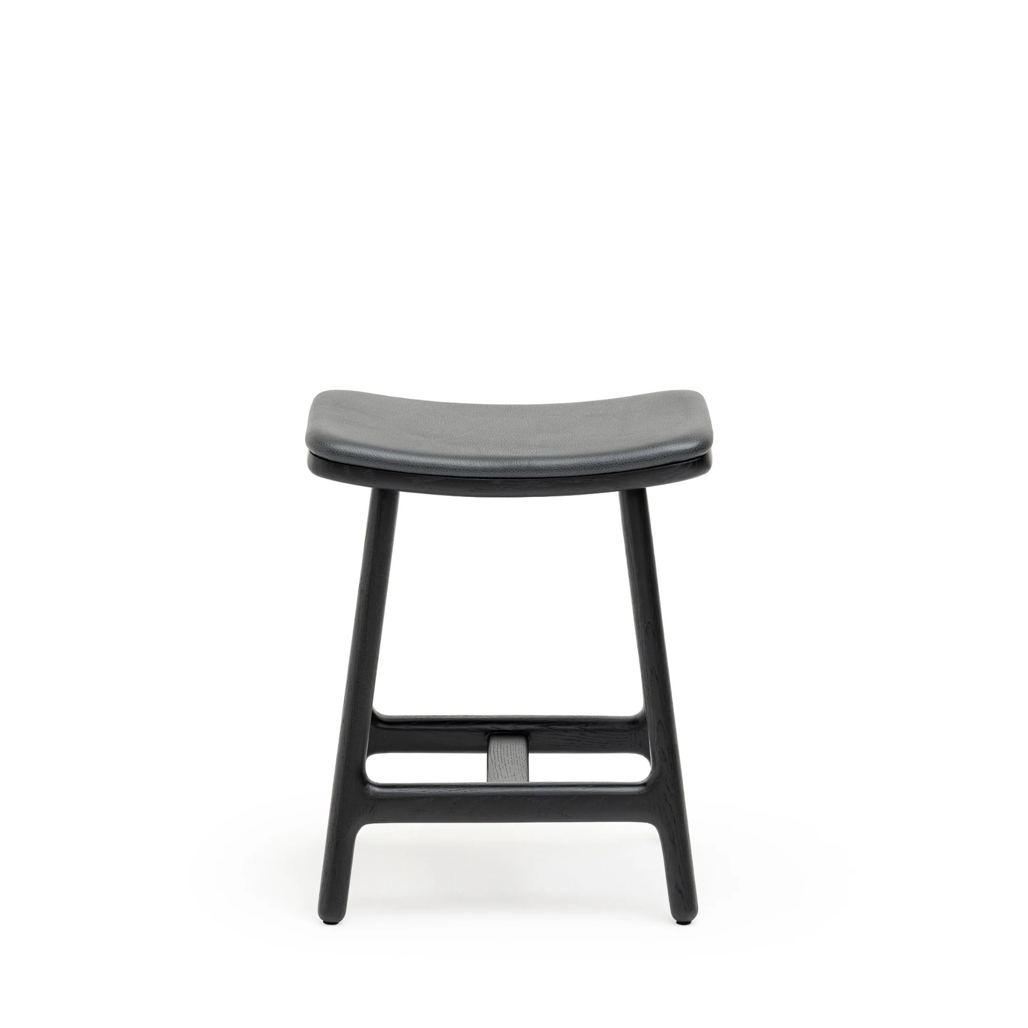 Odd Low Stool - Black Oak & Charcoal Leather - Image 3