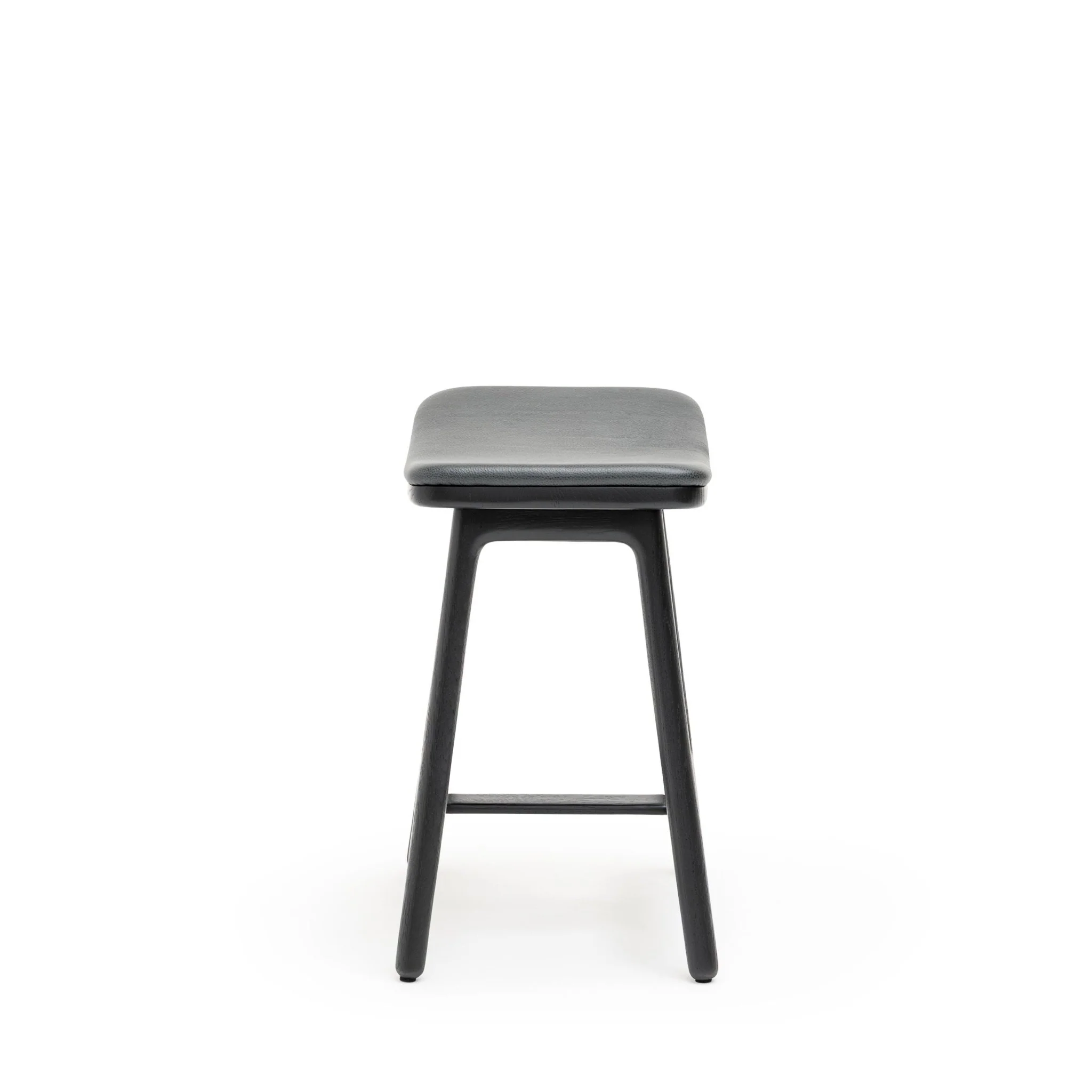 Odd Low Stool - Black Oak & Charcoal Leather - Image 4