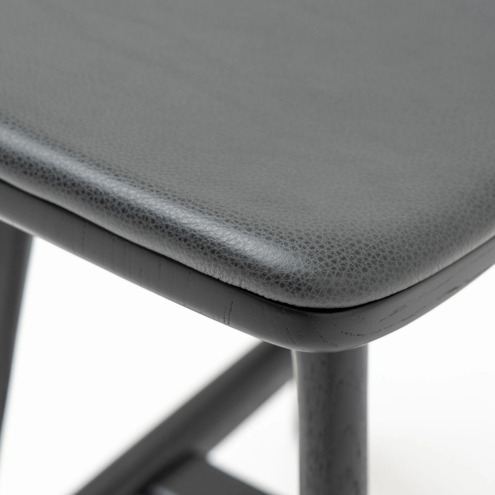 Odd Low Stool - Black Oak & Charcoal Leather - Image 8