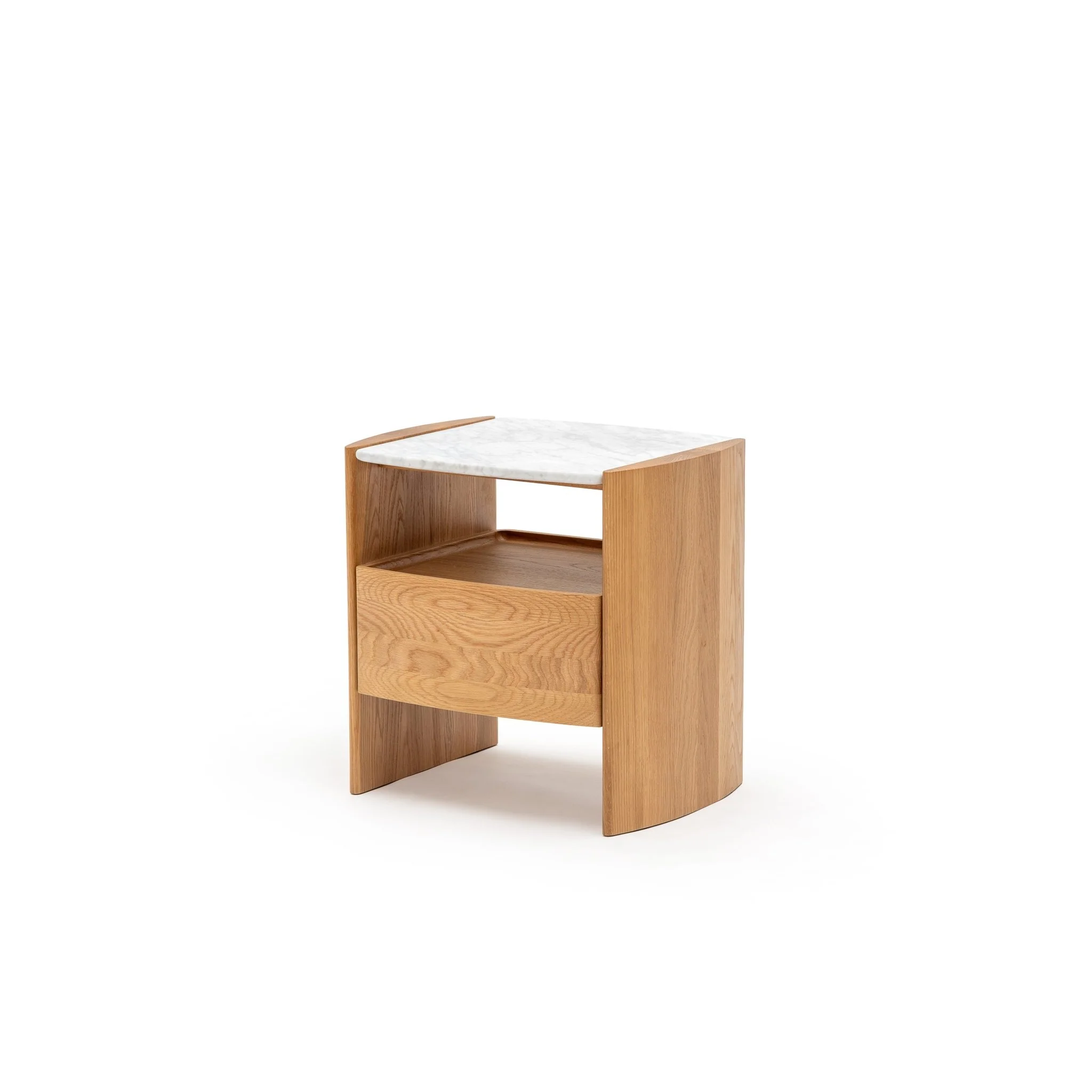Tathra Nightstand - Light Oak & Bianca Carrara